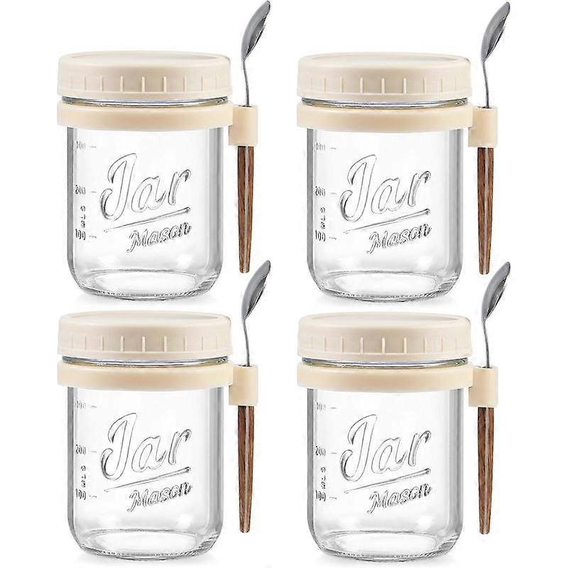 4 Pack Overnight Oats Containers with  and Spoons, 16 oz Glass Mason Jars with Airtight , Overnight Oats Jars for Milk, Cereal, Fruit Birthd