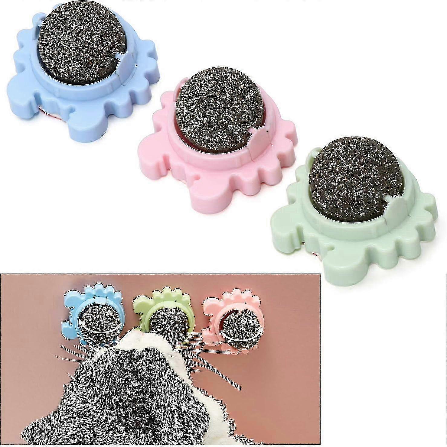 3 Pack Catmint Catnip Balls, Rotatable Cat Edible Balls, Cat Teeth Cleaning Interactive Toy