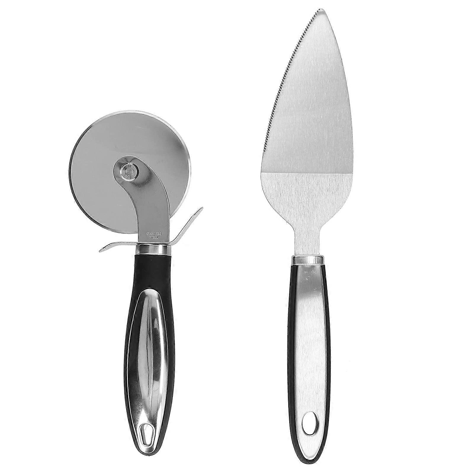 2 Pack Stainless Steel Pizza Cutter and Spatula Set with Non Slip Handle for Pies, Cakes, Vegetables