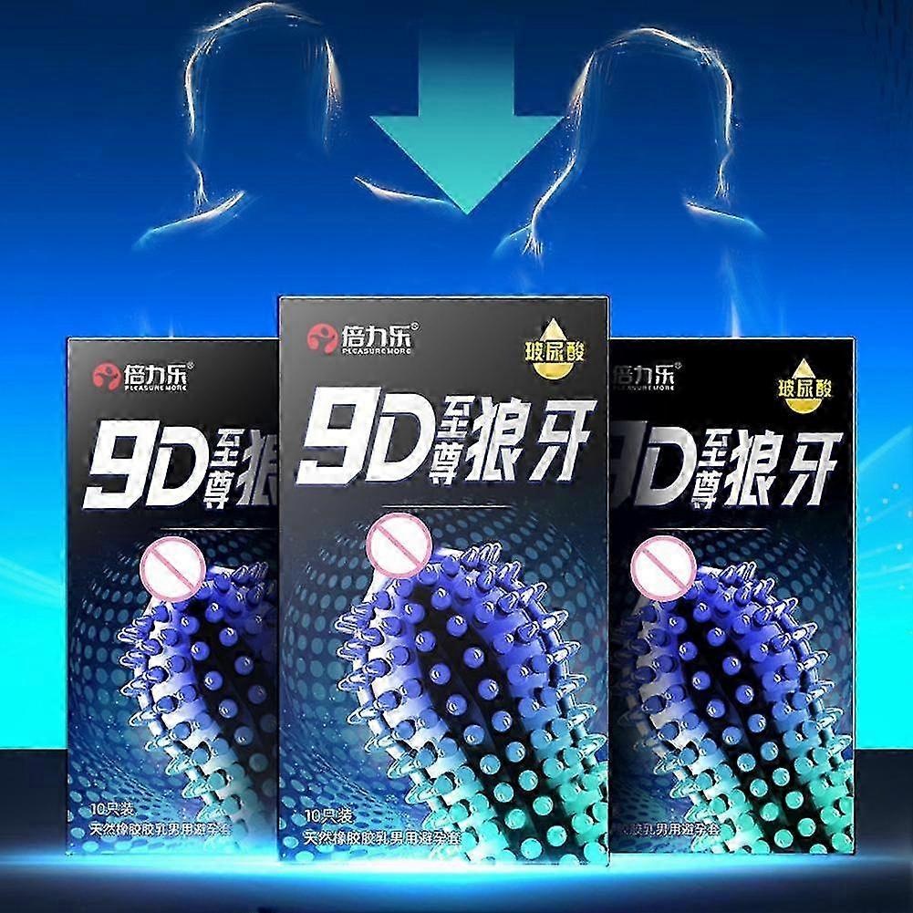 10Pcs Wolf Tooth Condoms 9D Multi-Particle Non-Irritating Daily Use