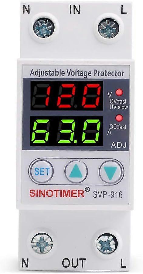 110VAC 120VAC 63A Over/Under Voltage Protection Device Voltage Current Protector, 2 Red LE