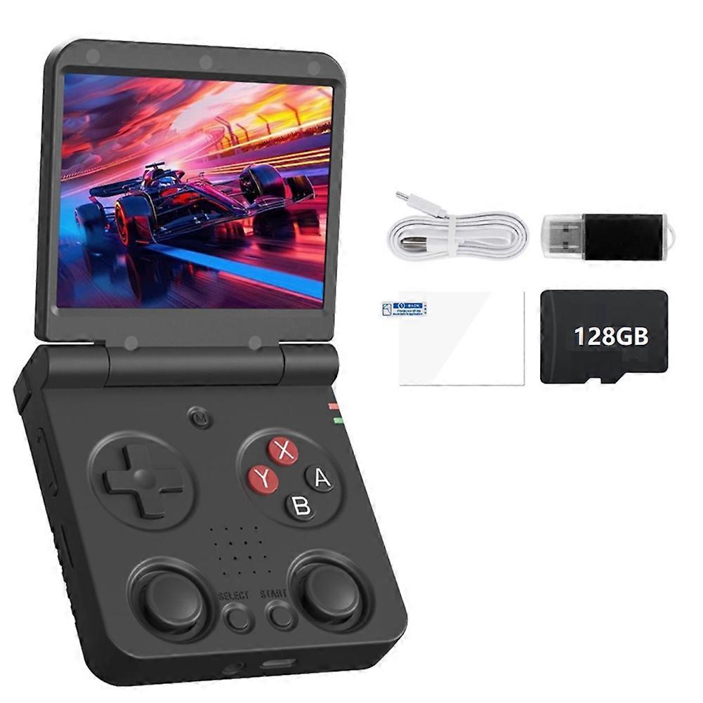 Flip V2 Retro Handheld Game Console 128GB 3.5Inch IPS Screen Open Source Game Console HDMI-Compatible Game Pad Black