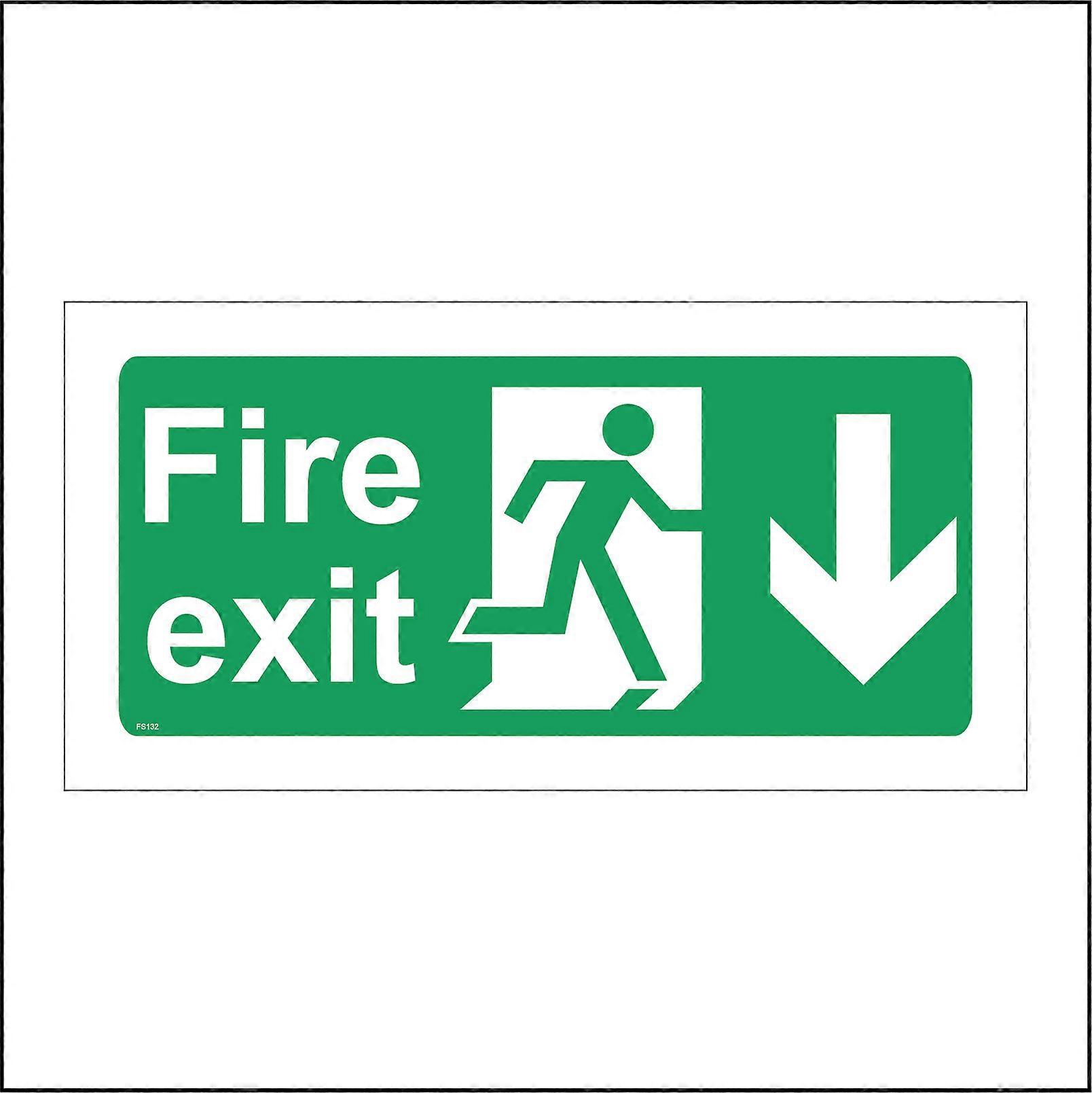 FS132 Fire Exit Down Sign with Person Arrow