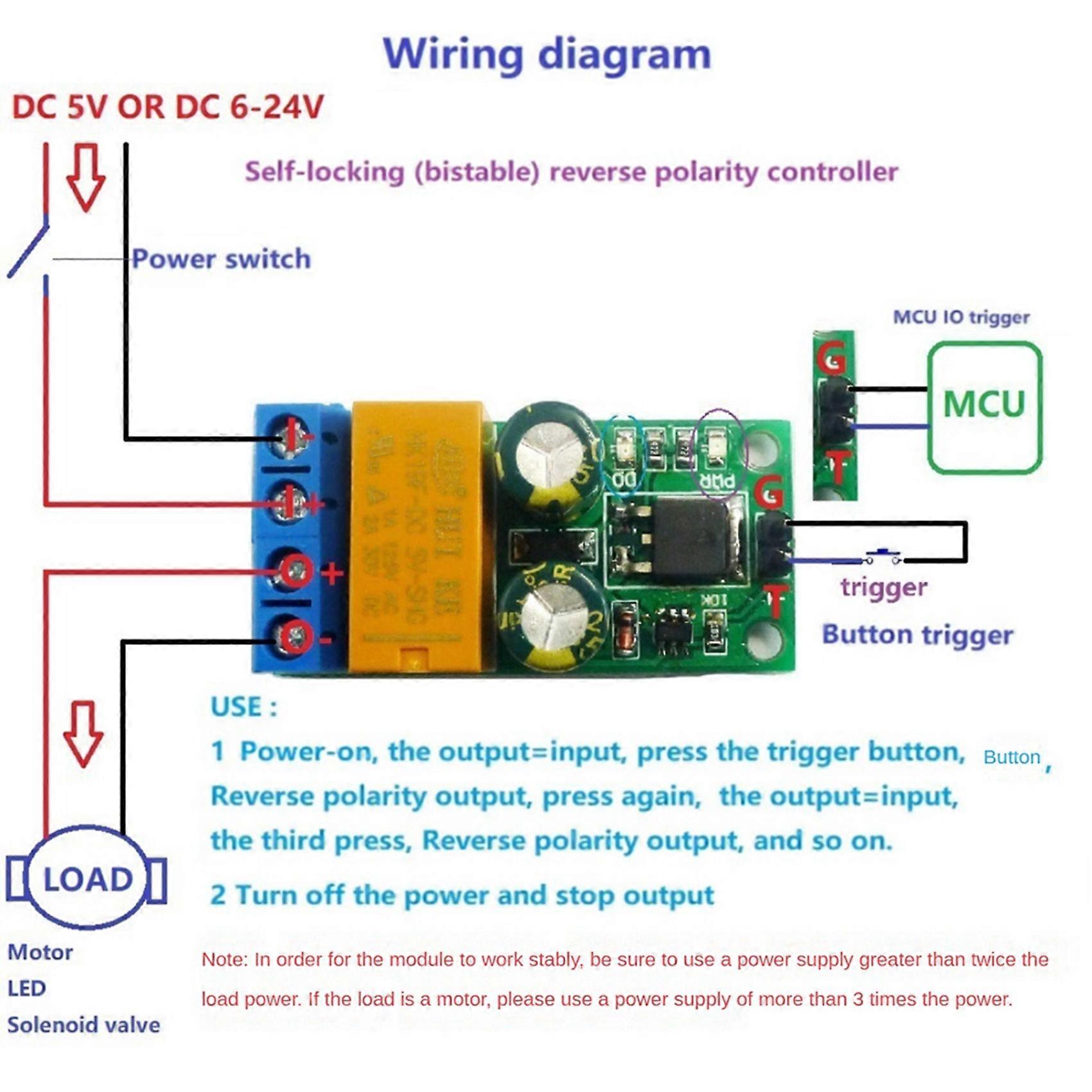 DC5V 2A Self-Locking Bistable Reverse Polarity Controller Relay Module DR55B01 Motor Forward/Reverse Controller Board