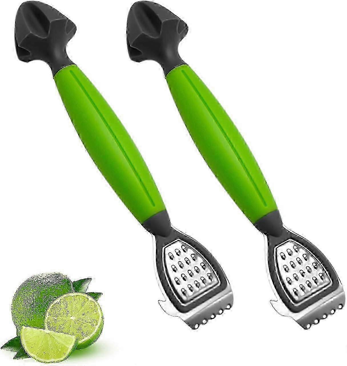 2 Zitronenschäler mit bequemen Kunststoffgriffen, Mehrzweck-Reibahle aus Edelstahl, 3-in-1-Küchenwerkzeugmühle