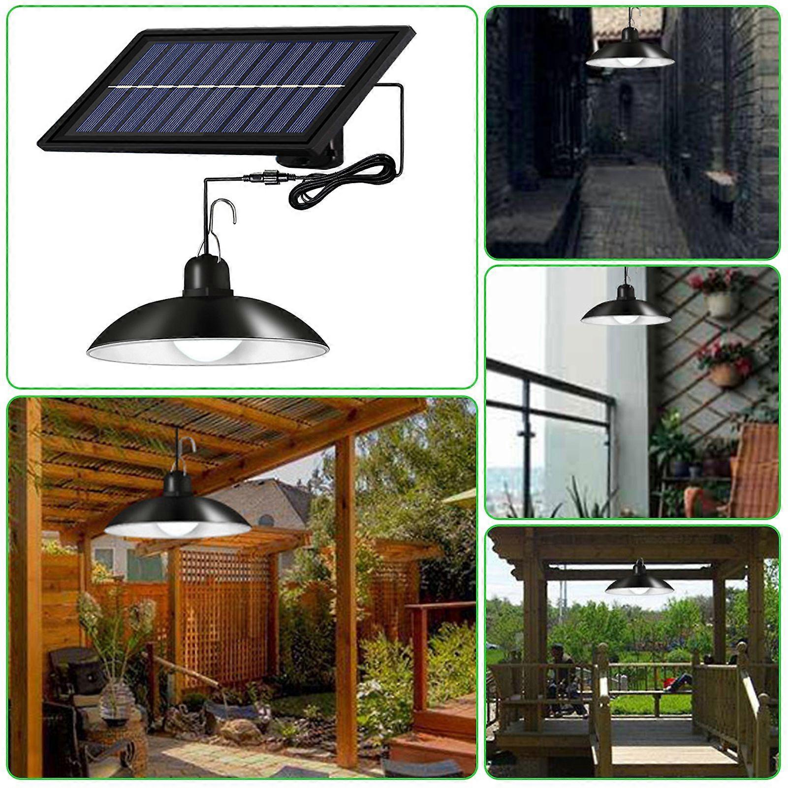 Solar Powered LEDs Ceiling Light Dimmable Shed Lights Patio Chandelier Split Solar Light Hang-ing Lamp Remote & Lighting Control with Timer Function I