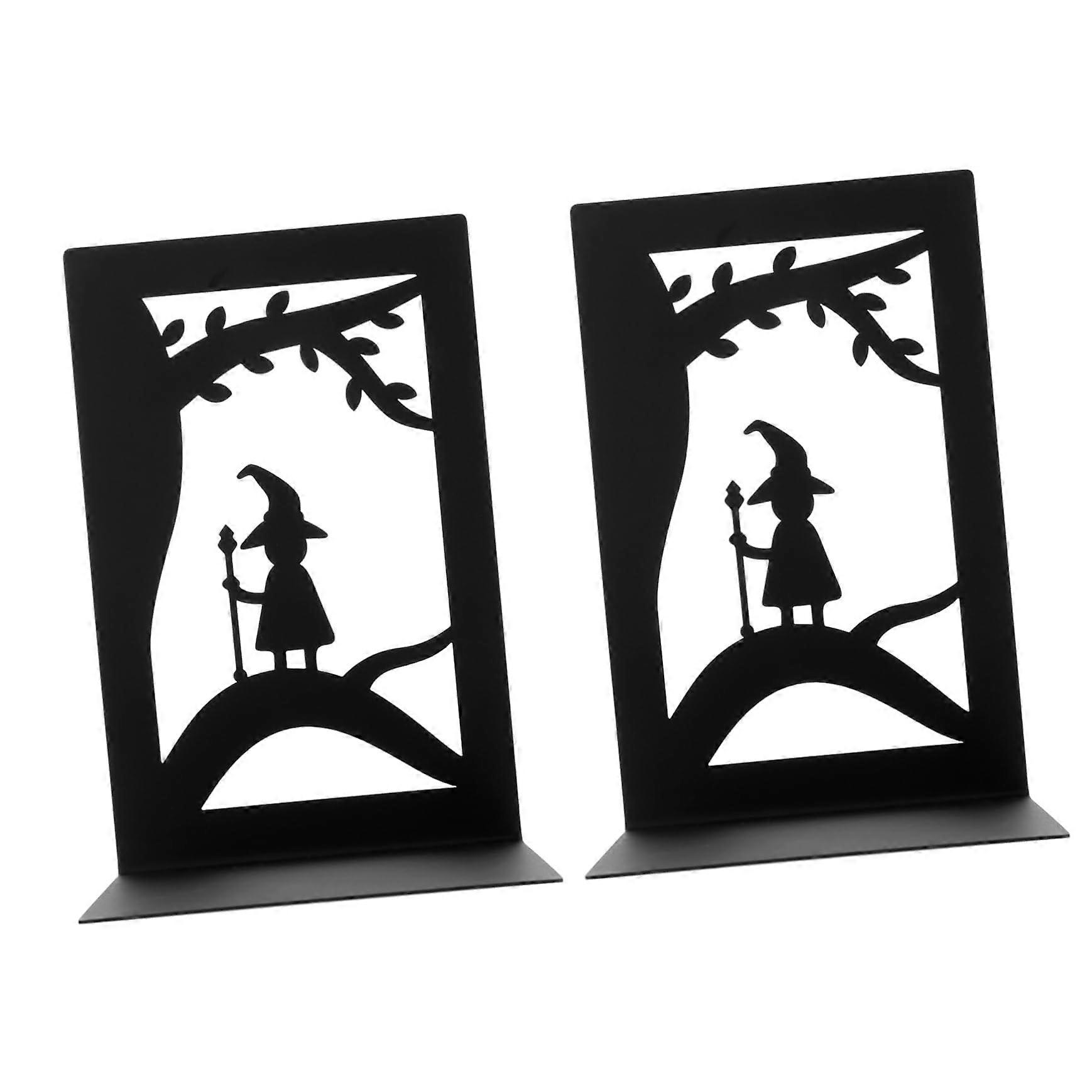 2 Pack Heavy Duty Iron Bookends Non Slip Forest Elf Design Book Stands for Home Office Library
