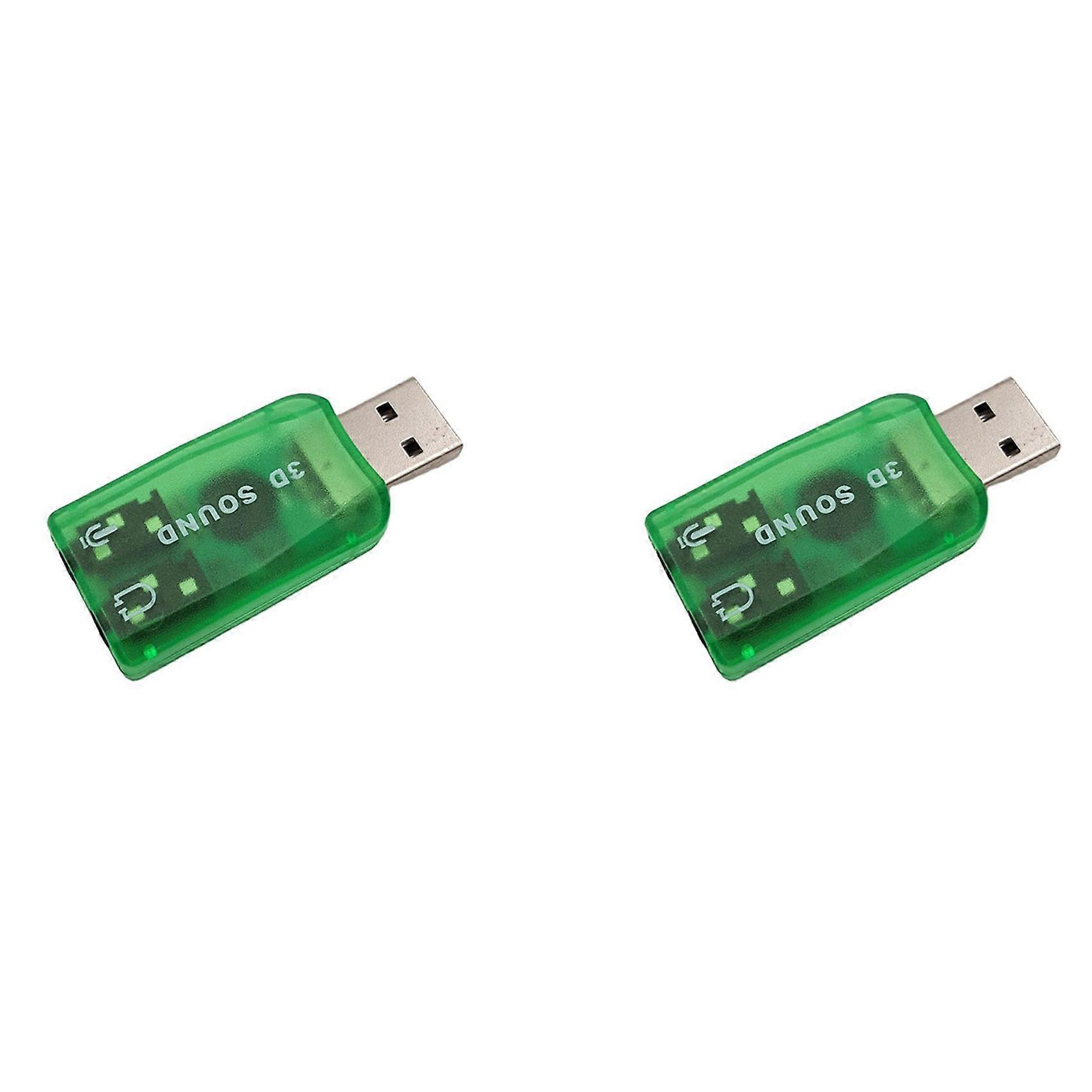 2X USB Sound Card External Sound Card USB to 3.5Mm Stereo Audio Adapter for Win 7 8 Android Speaker Laptop Headset Green