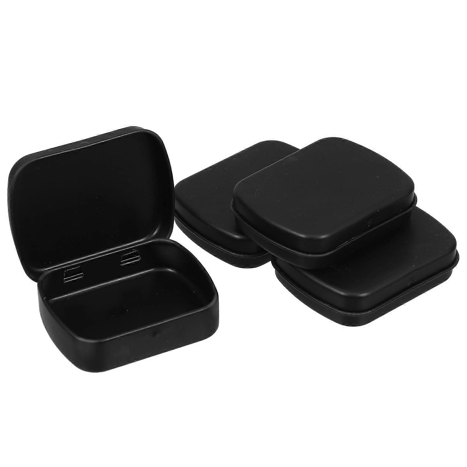 Black Metal Hinged Tin Box for Storage 4Pcs Small Portable Rectangle Tins
