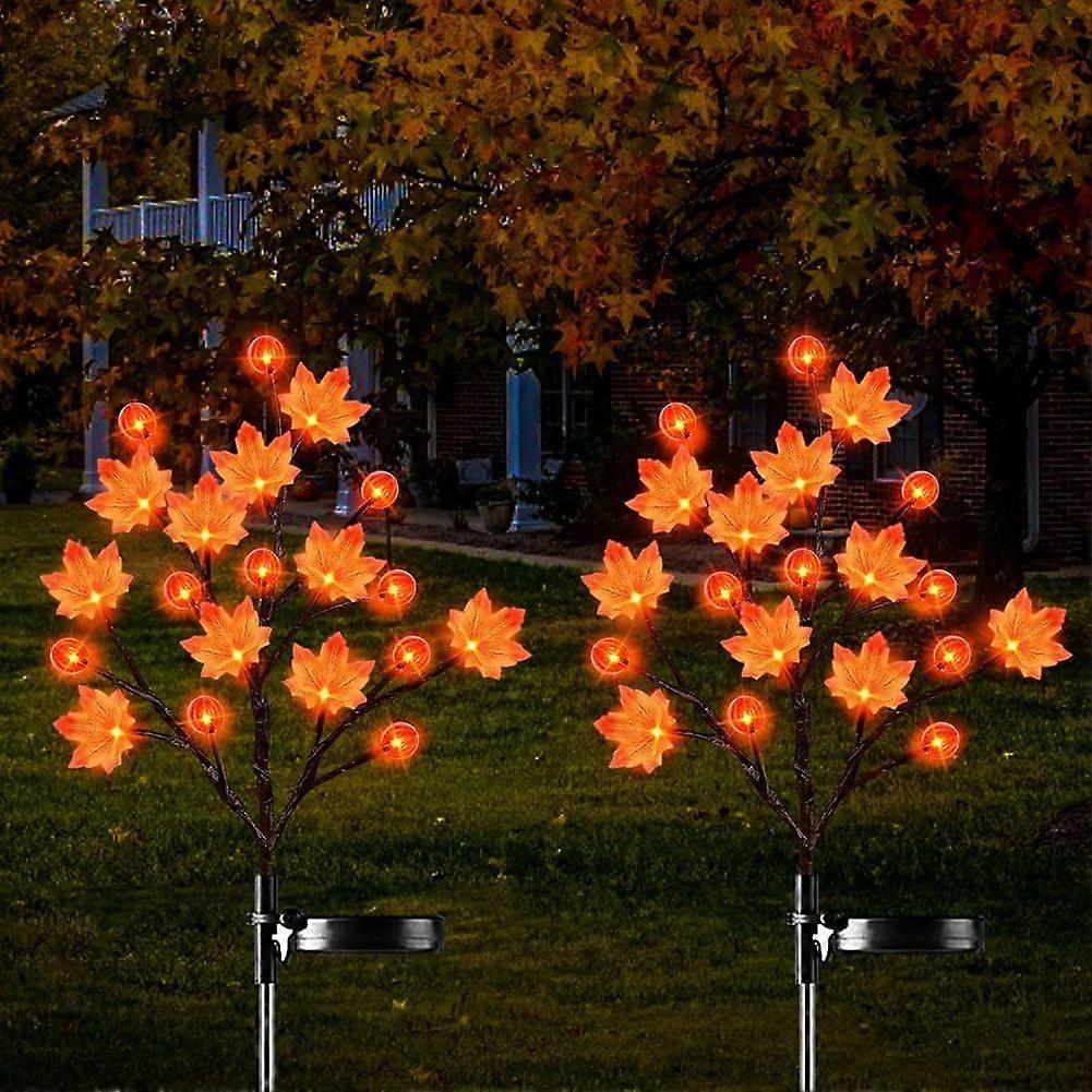 Solar Garden Lights 2 Pack Solar Powered Maple Leaf Outdoor Lights Waterproof 8 Modes Fall Decor