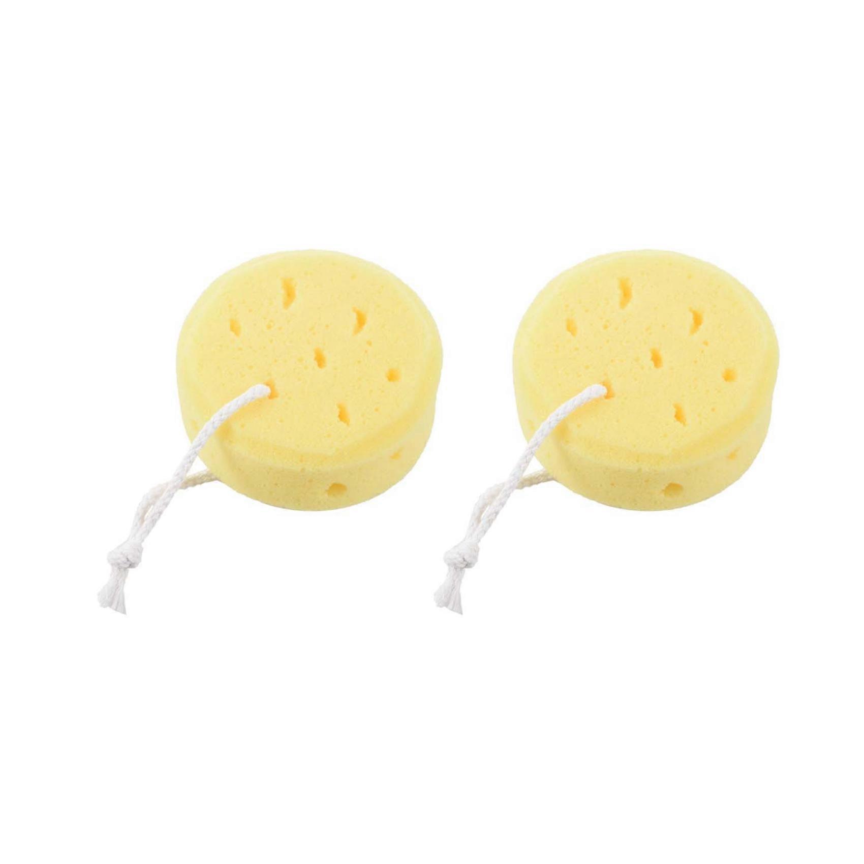 2X Yellow Round Bath Body Shower Soft Sponge W Hanging Loop