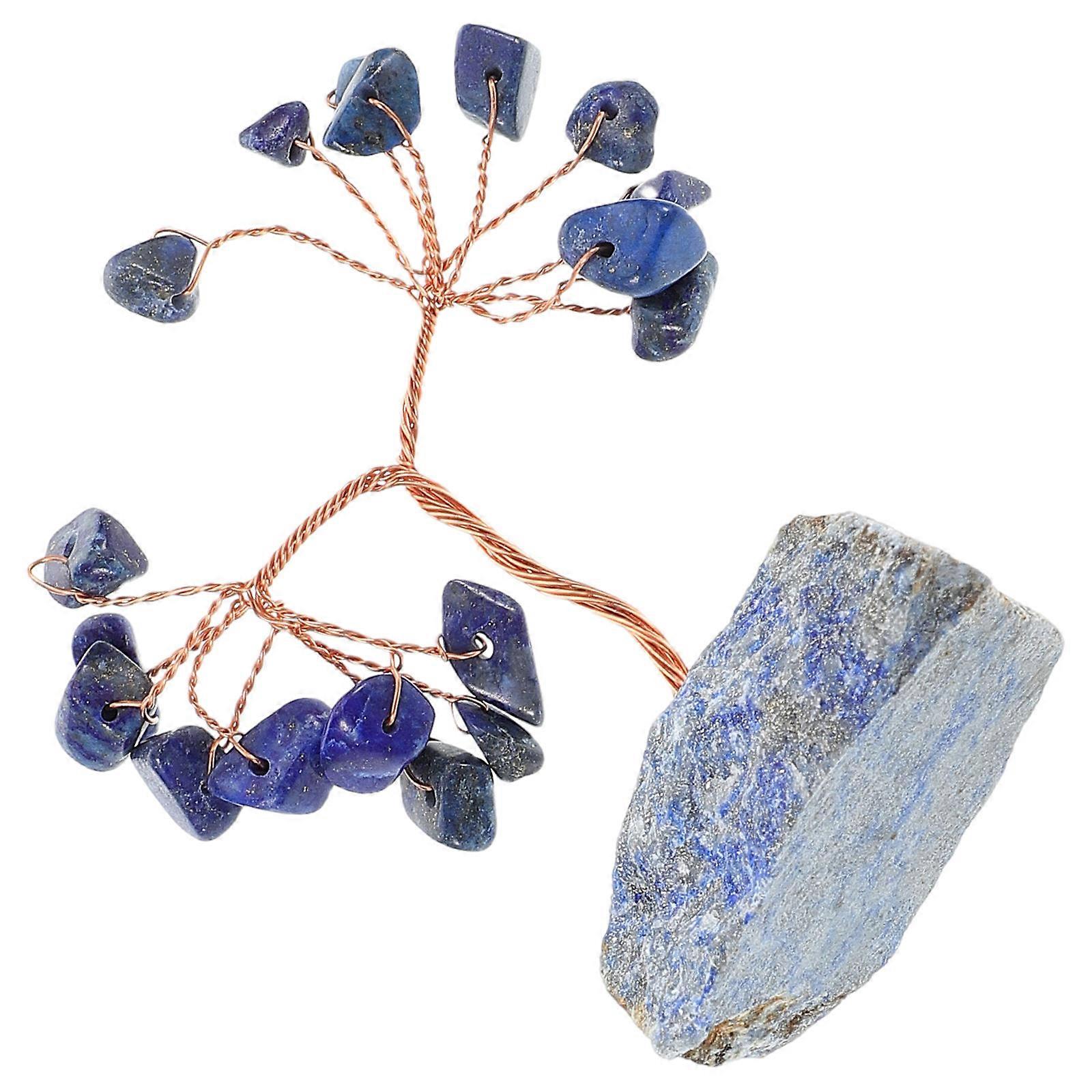 Lapis Crystal Tree for Good Luck Decor 2Pcs Copper Wire Base