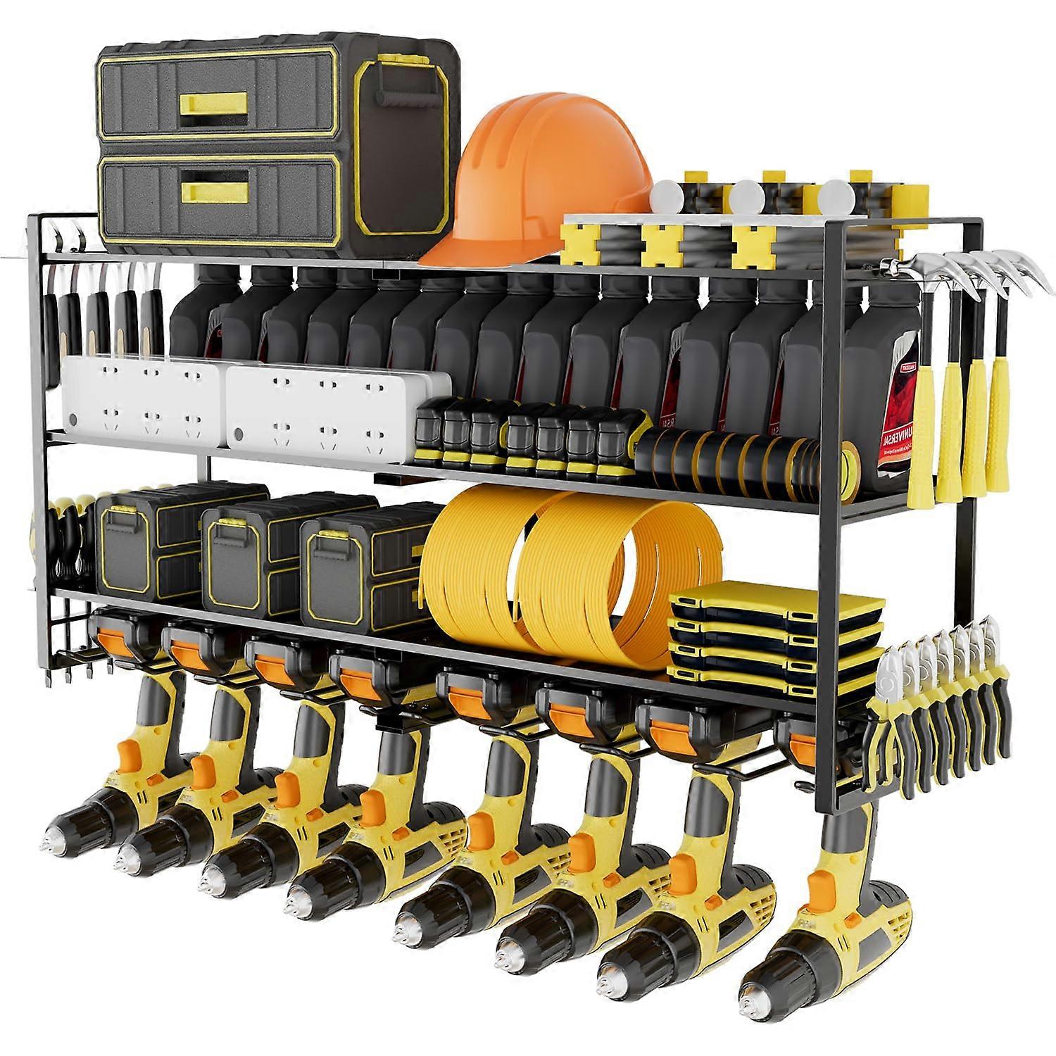 Power Tool Organizer Wall Mount, 4Tier Garage Storage Rack with 8 Drill Holders, 600lbs Capacity