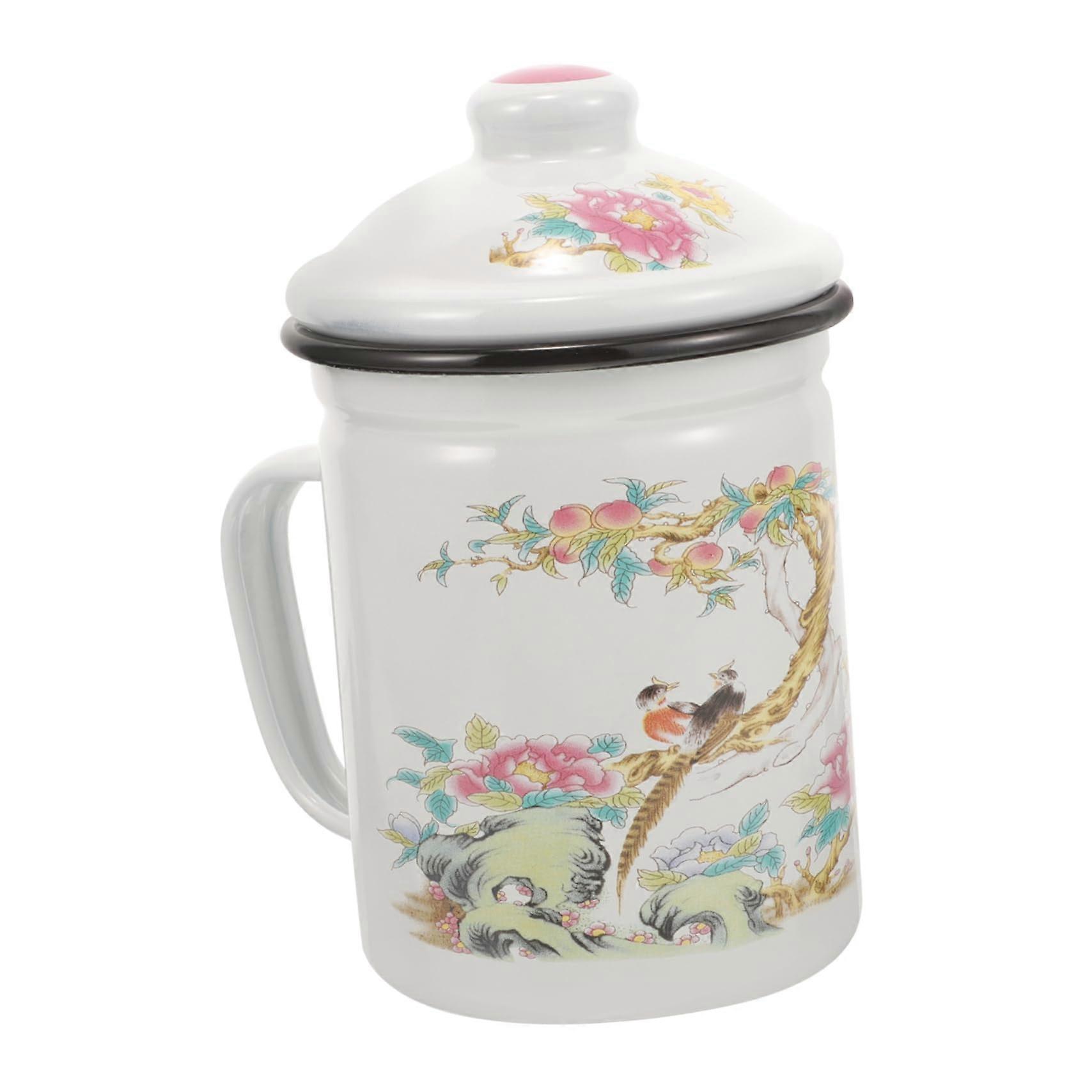 Vintage Enamel Mug with Handle Retro Tea Cup with Strainer for Convenient Brewing Camping