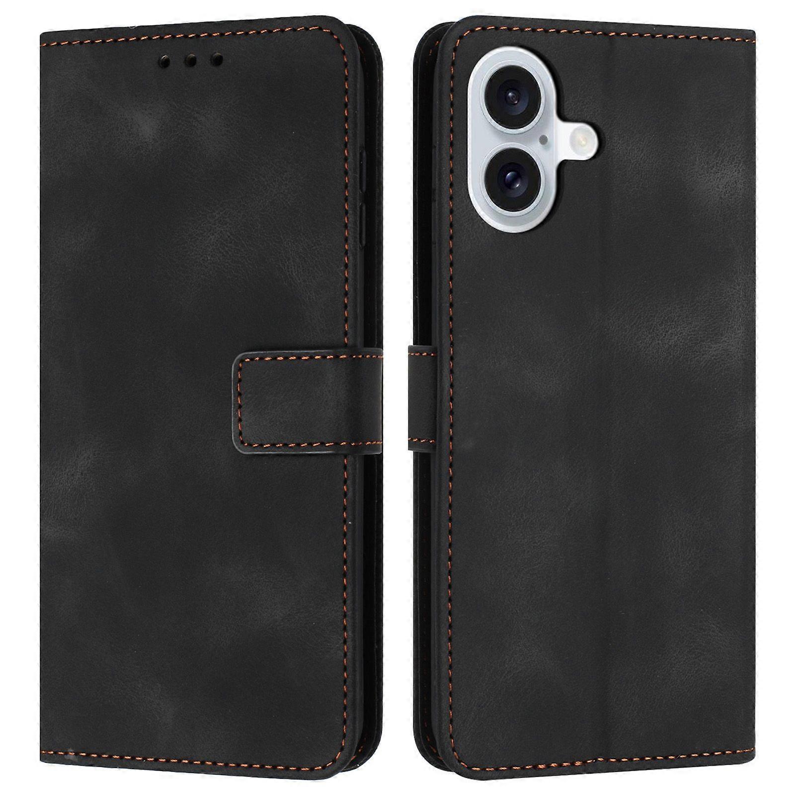 For iPhone 16 Plus Leather Case Solid Color Wallet Protective Phone Cover