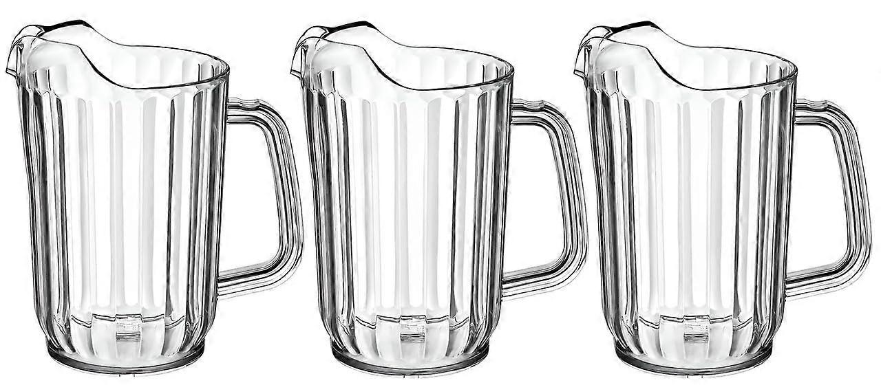 3Pack 32 oz Plastic Pitcher Set Clear BreakResistant with Lid Ergonomic Grip and Pour Spout