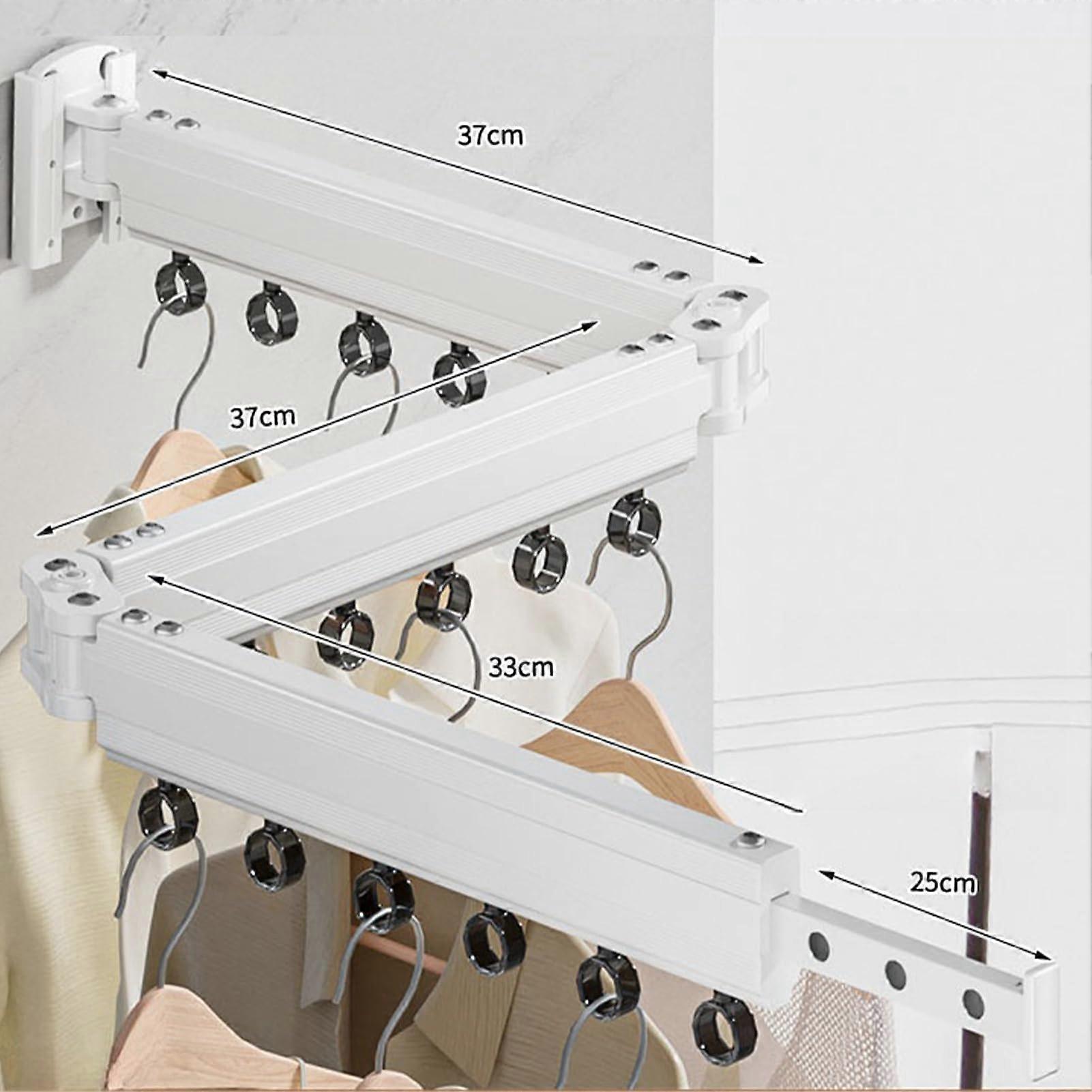 Wall Mounted Clothes Drying Rack with Hooks, Foldable Adjustable Laundry Airer for Small Spaces, White 3 Section