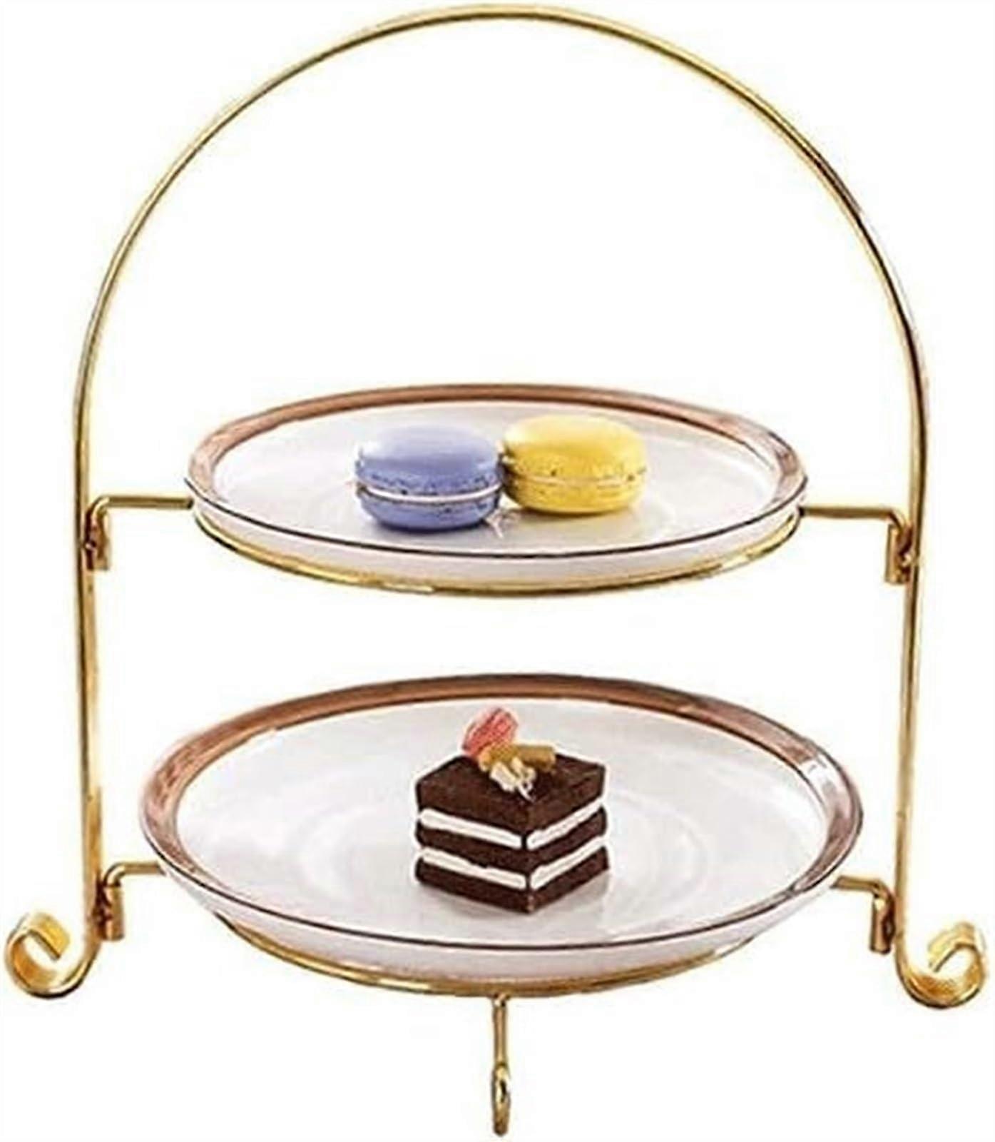 2 Tier Round Cake Stand with Rotating Tray for Elegant Dessert and Fruit Display