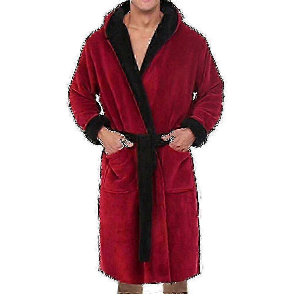 Men Hooded Fleece Dressing Bathrobe