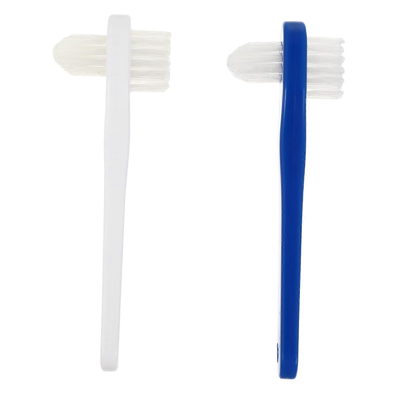 2pcs Dual Head Denture Cleaning Brush with Ergonomic NonSlip Handle for False Teeth