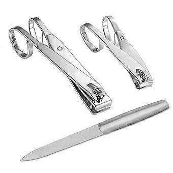 Stainless Steel Nail Clippers Set with File, Ergonomic Ring Handle for Fingernails and Toenails, Dual Precision Blades