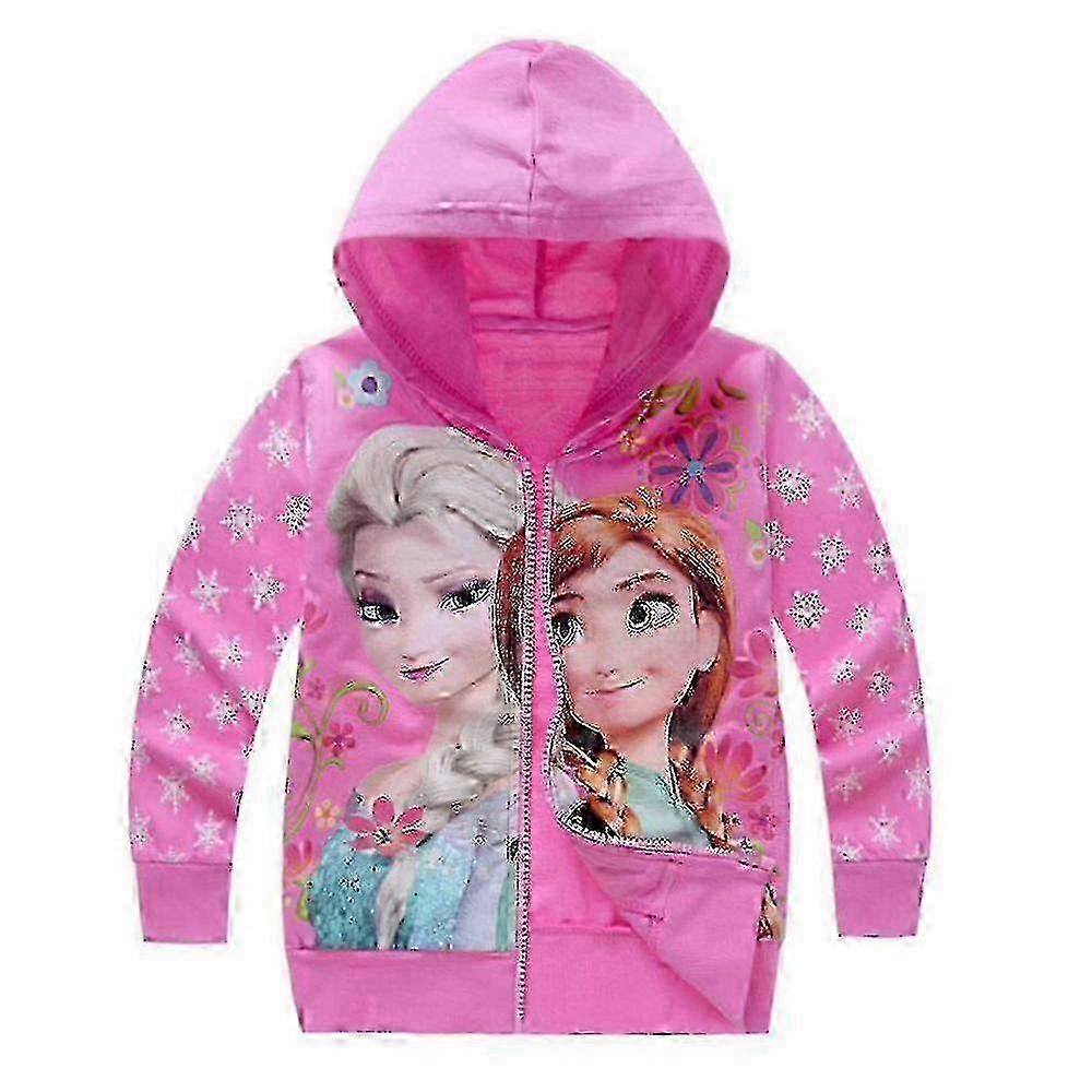 Girls' Elsa Print Casual Zipper Hooded Sweatshirt Coat with Long Sleeves for Kids