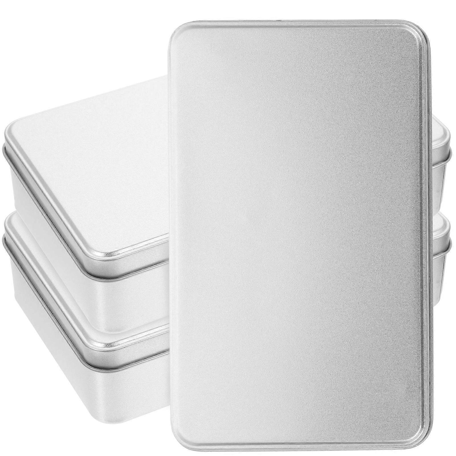 Small Tinplate Box with Lid for Storage Use 3Pcs Silver Containers