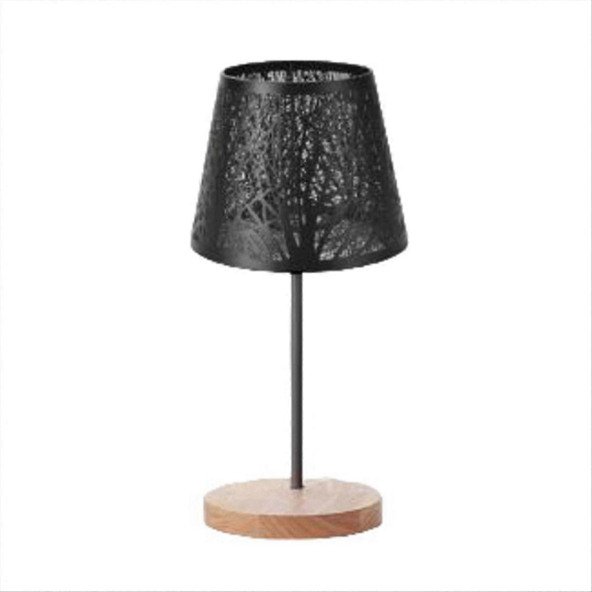 Table Lamp, Metal Lampshade and Base with Tree Pattern,Black EU PLUG