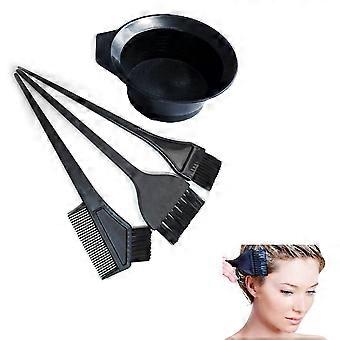 Kit de tintura de cabelo com tigela medidora e conjunto de escova e pente para coloração precisa em salão de beleza.