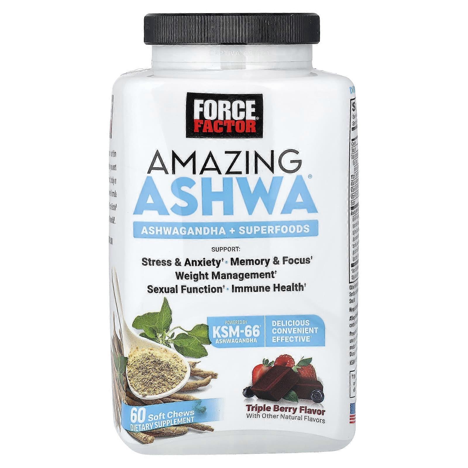 Force Factor, Amazing Ashwa®, Triple Berry, 60 Soft Chews, 2-Pack