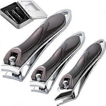 SHVY - Conjunto de 3 Cortadores de Unha, Cortadores de Unha Resistentes para Unhas dos Pés com Estojo, Aço Inoxidável, para Homens e Mulheres, Cinza