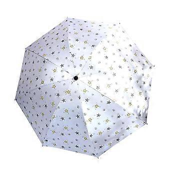Stars Print Mini Folding Umbrella, Waterproof Windproof UV Protection, Black Coating Cloth, Portable for Travel Beach