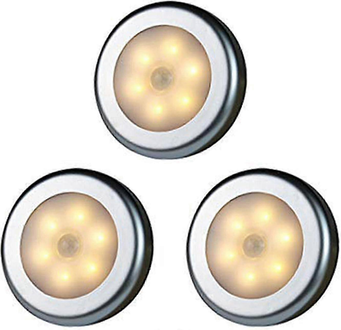 Wireless Motion Sensor LED Closet Light - 3 Pieces Silver Shell (Warm Light)