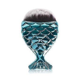Soft Synthetic Fiber Makeup Brush, Fishtail Design Electroplated Handle for Even Powder Application, Daily Makeup Tool, 1 Piece