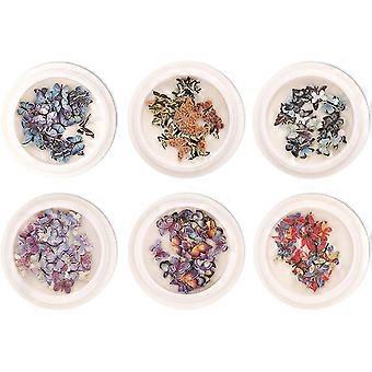 6 kasser neglekunst 3D sommerfugle pailletter (ikke selvklæbende ikke klistermærker)Akryl Pailletter Holografisk Glitter Træflis Flager Manicure Tips Negle DIY