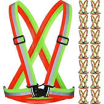 15 Pcs High Visible Reflective Running Vest Bulk Adjustable Safety Vest Elastic Straps Gear Night Walking Outdoor