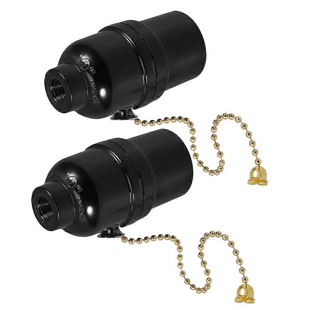 2pcs E27 Full Thread Bakelite Lamp Socket with Pull Chain Lamp Head Switch Ceiling Light Bulb Socket for Bedroom Living Room Study Compatible with E27