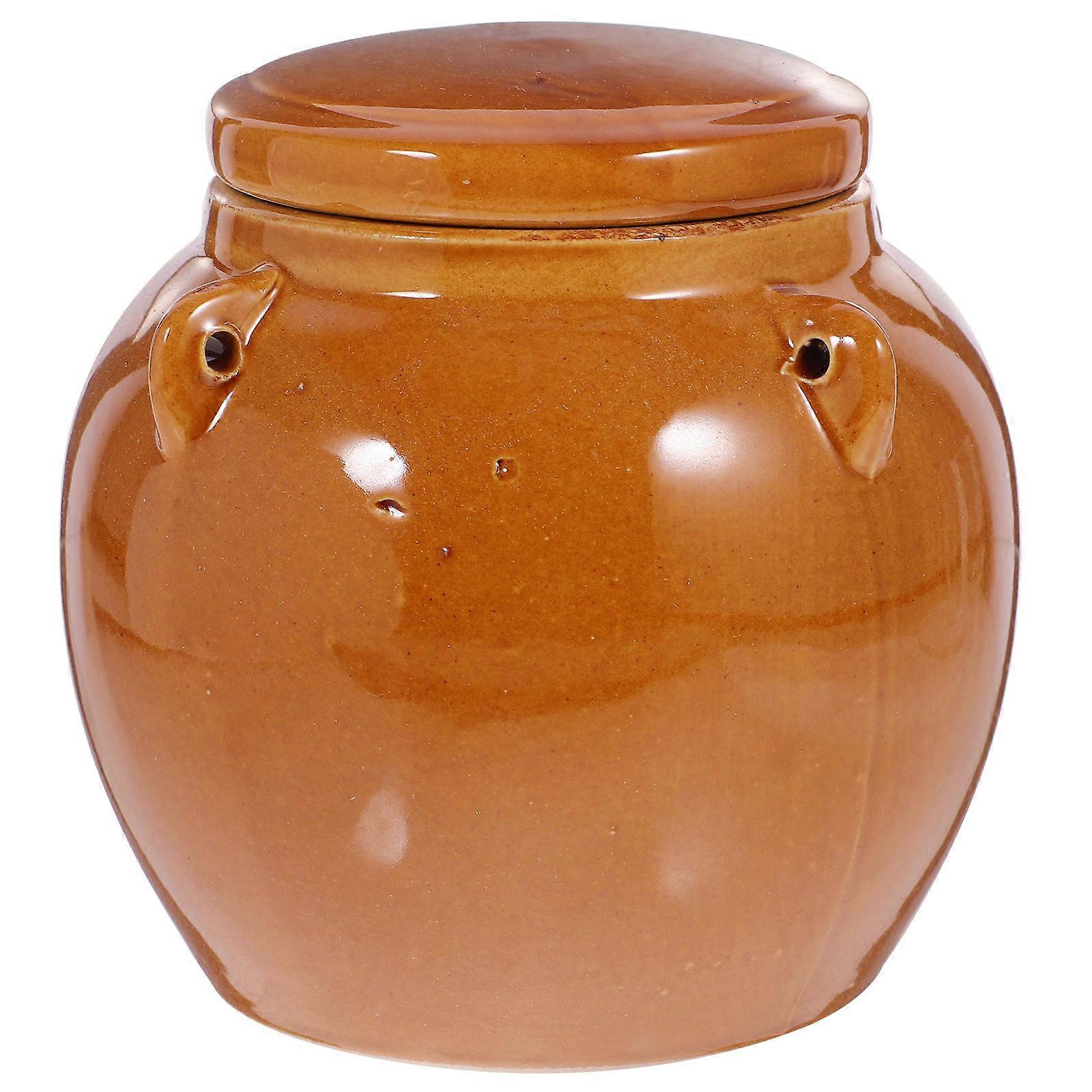 Brown Ceramic Pickle Jar for Kitchen Storage 1 Jar Sealed