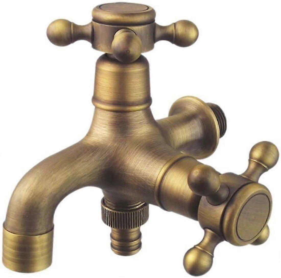 Antique brass faucet for garden with dual drain function