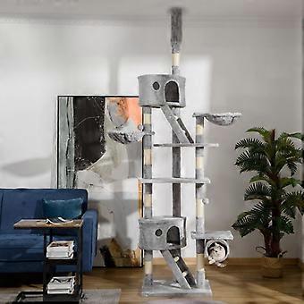 Arbre à chat pour chats de grande taille, hauteur sous plafond 240-260 cm, avec corde en sisal, gris clair