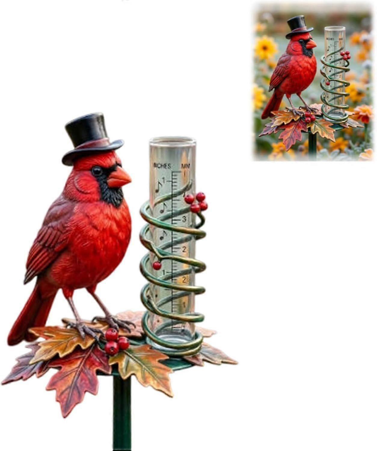 Rustic Cardinal Rain Gauge