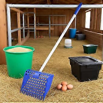 Long Handled Metal Litter Scoop with Wide Sifting Basket, Ergonomic Adjustable Design for Chicken Coop and Gravel Floors