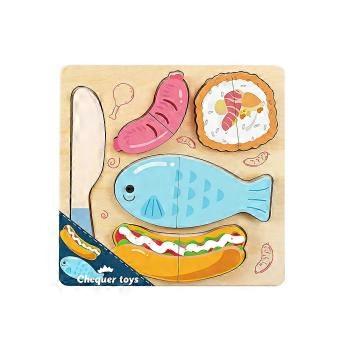 Natural Wood Cutting Food Playset