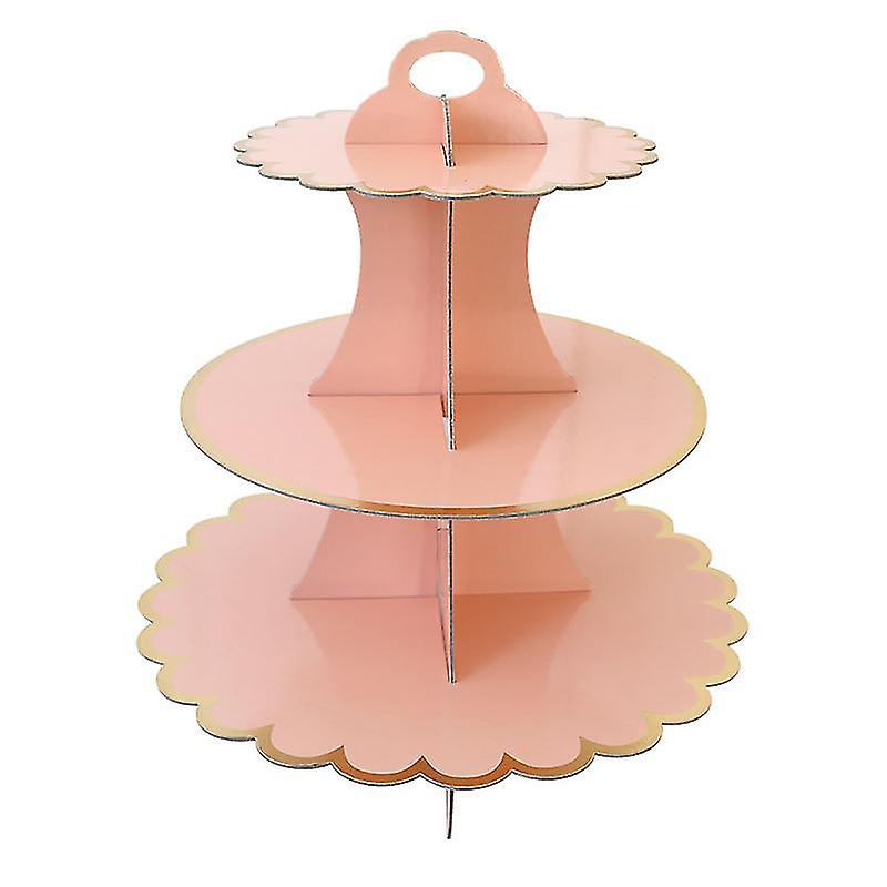 Disposable Three-layer Round Paper Cake Stand Dessert Cake Tray (pink)