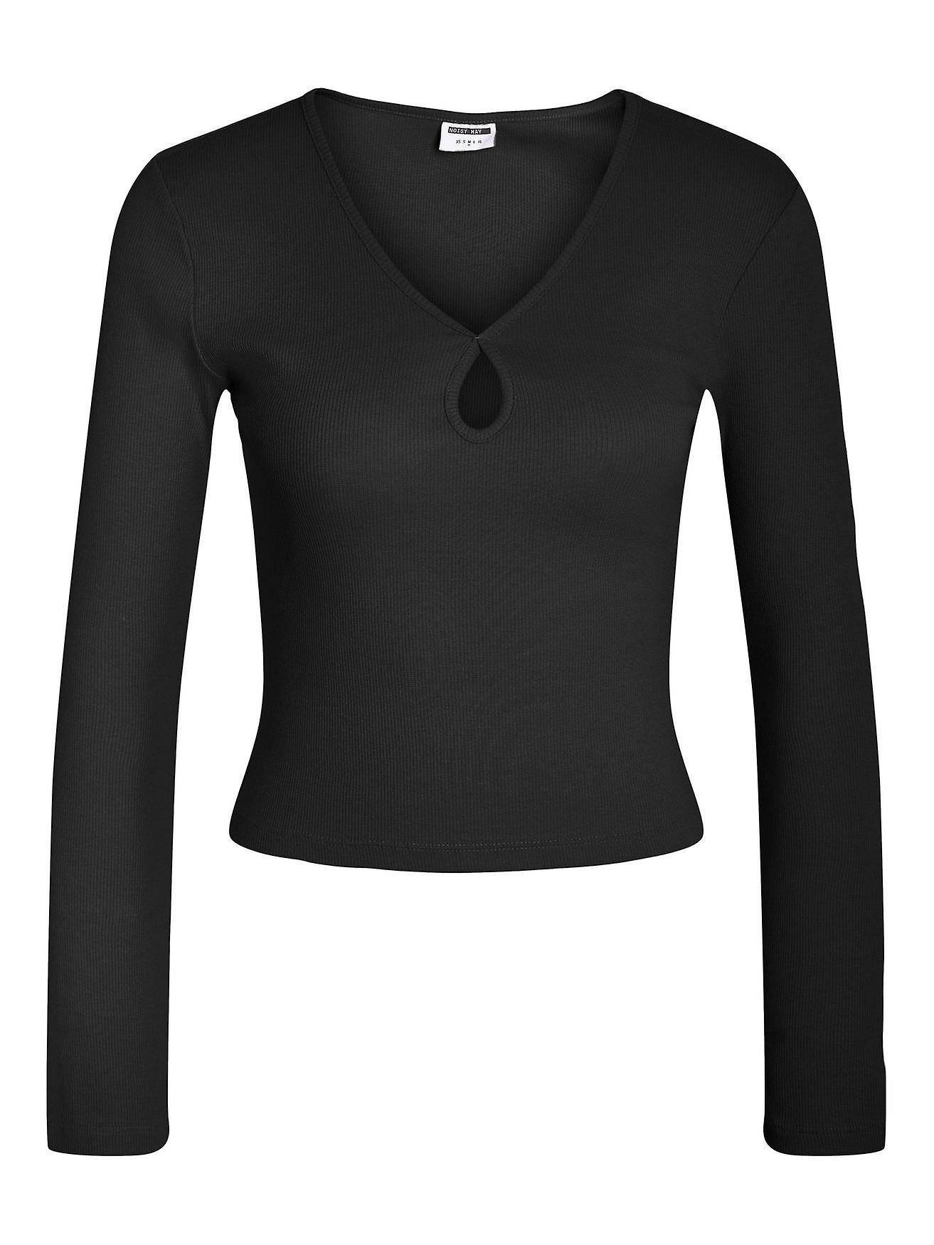 NOISY MAY Women's Solid Long Sleeve Shirt Basic Tee V-Neck Hole NMMAYA NEW