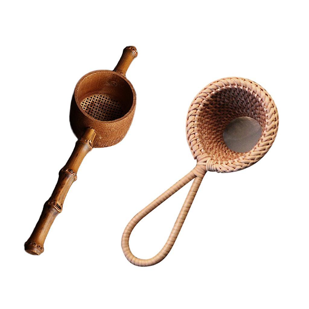 2Pcs Handle Rattan Tea Infuser Strainer Leakage Mesh Tea Filter Spoon Spice
