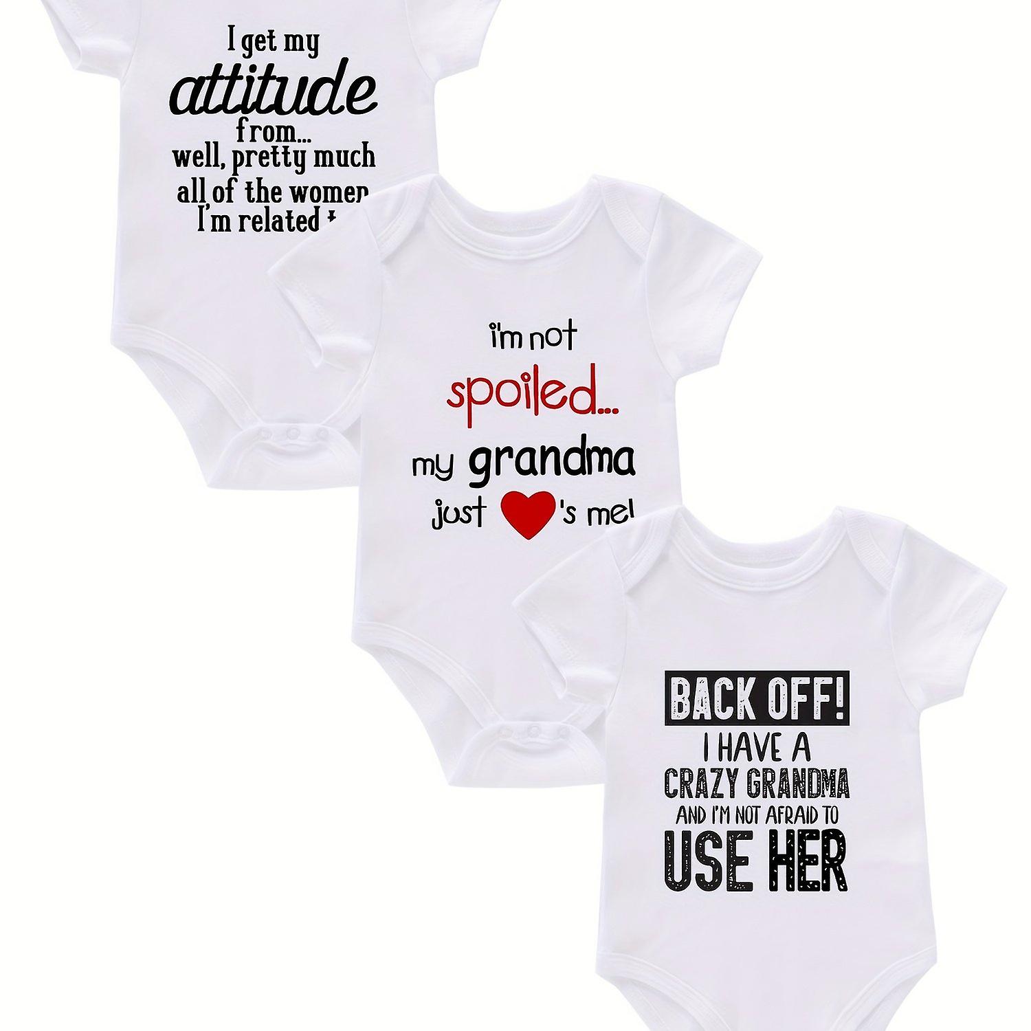 3pcs Creative Rompers - Infant Toddler Personalized Letter Print Short Sleeve Jumpsuit Perfect For Newborn Birth Gift & Photoshoot