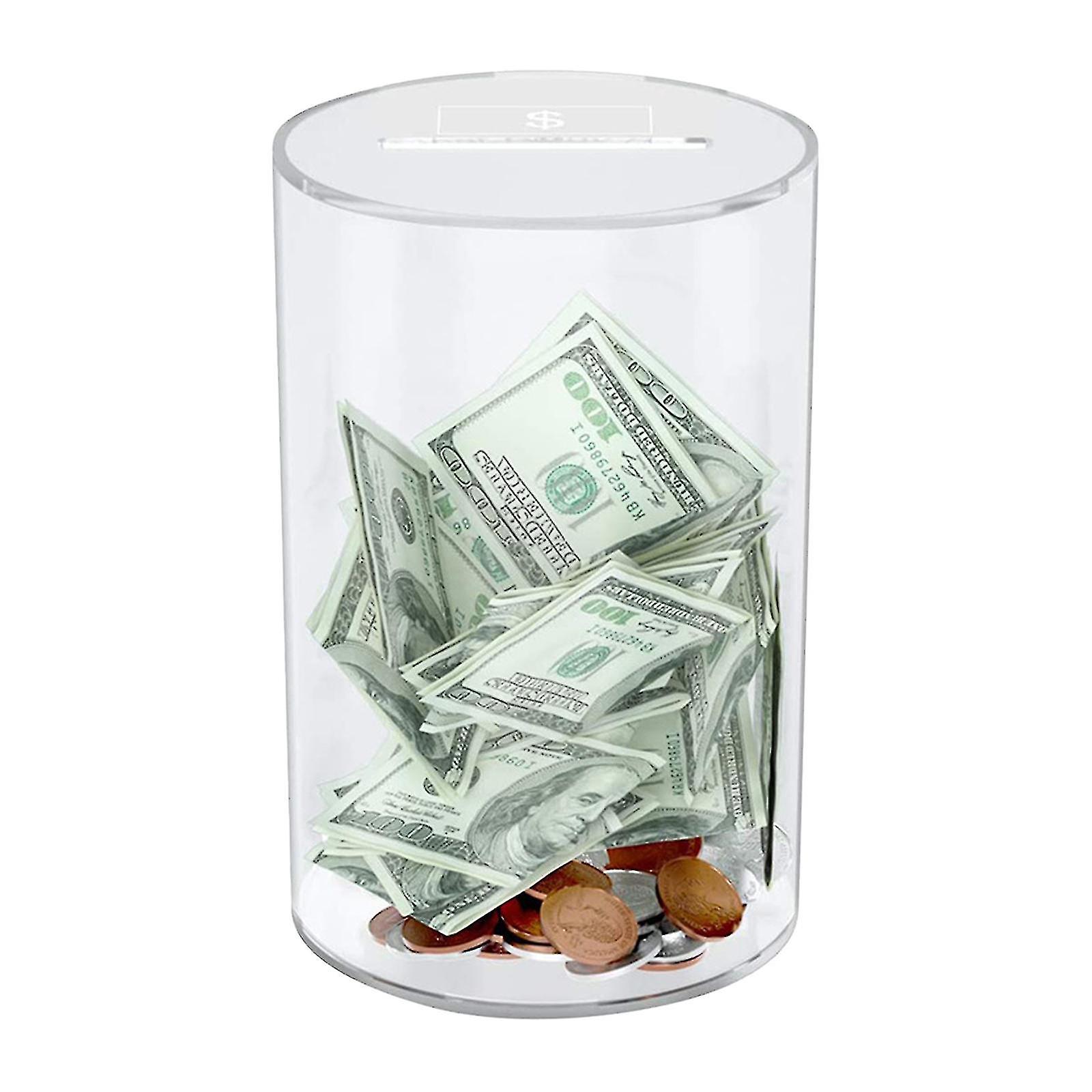1pc Clear Piggy Bank For Adults, Clear Acrylic Piggy Bank, Money Tip Change Box To Help Budget And Save, Unopenable Savings Coin Money Piggy Bank Jar