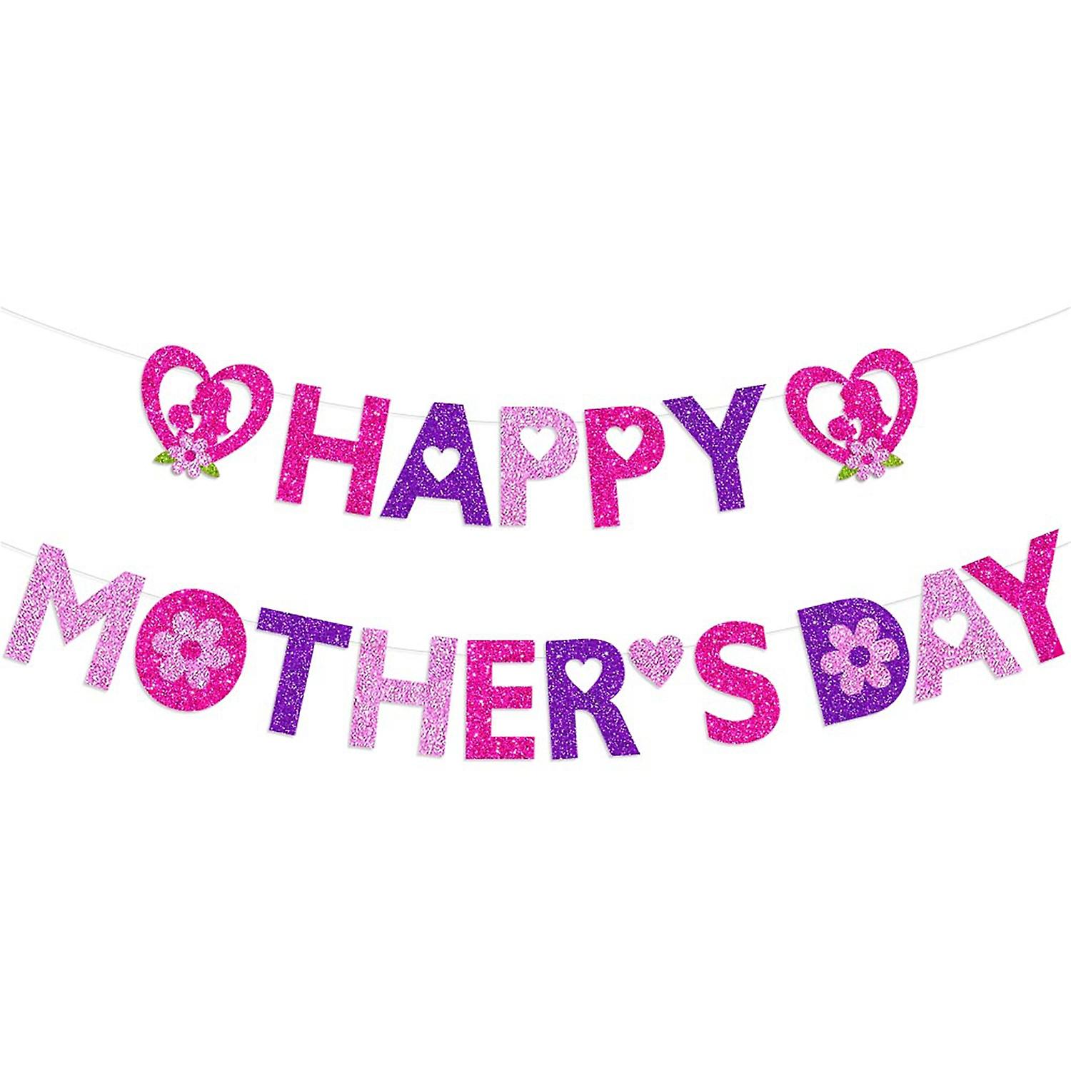 1 Set Party Banner Delicate Reusable Paper Art Happy Mothers Day Hanging Flag Banner with Ribbon Sce