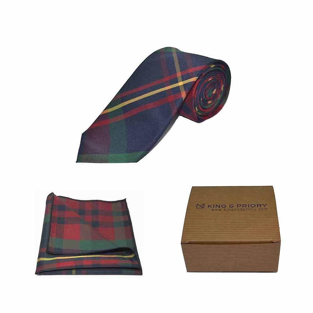 Contemporary Red/Blue Tartan Check Tie &amp; Pocket Square Set | Boxed